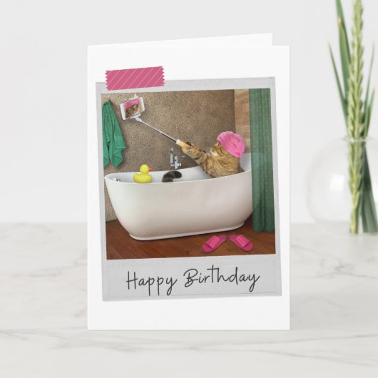 Bathtime Selfie Cat Funny Birthday Card Karte (Vorderseite)