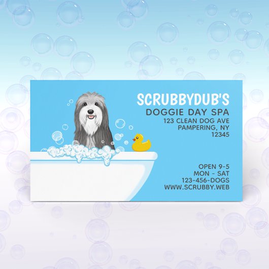 Bathtub Dog | Pet Grooming | Bearded Collie Busine Visitenkarte