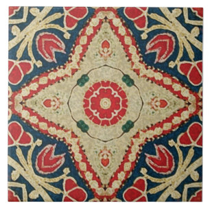 Batik-ähnliche Fliesen, Blumenmuster, Rot, blaue Fliese