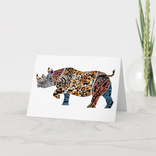 Batik Black Rhino Birthday Card Karte (Vorderseite)