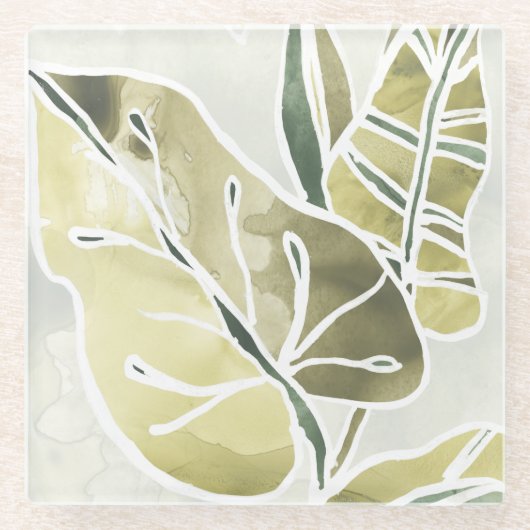 Batik-Blätter Glasuntersetzer (Vorderseite)