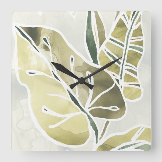 Batik-Blätter Quadratische Wanduhr (Vorderseite)