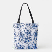 Batik Blau und Weiß Illustriertes Blumenmuster Tasche (Rückseite)