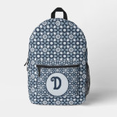 Batik Blue Muster Custom Monogram Bedruckter Rucksack (Vorderseite)