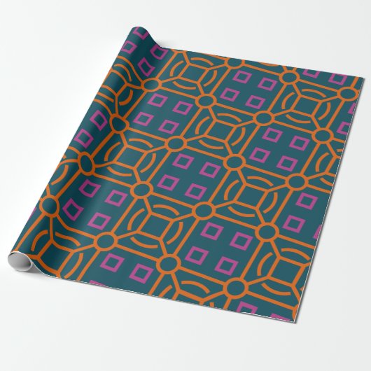 Batik Blue Orange Minimal Muster Geschenkpapier (Ungerollt)