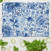 Batik-Blumendesign Blau und Weiß Geschirrtuch (Gefaltet)
