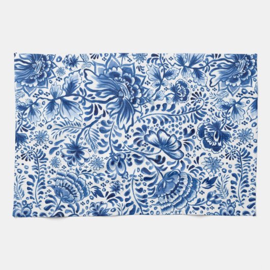 Batik-Blumendesign Blau und Weiß Geschirrtuch (Horizontal)