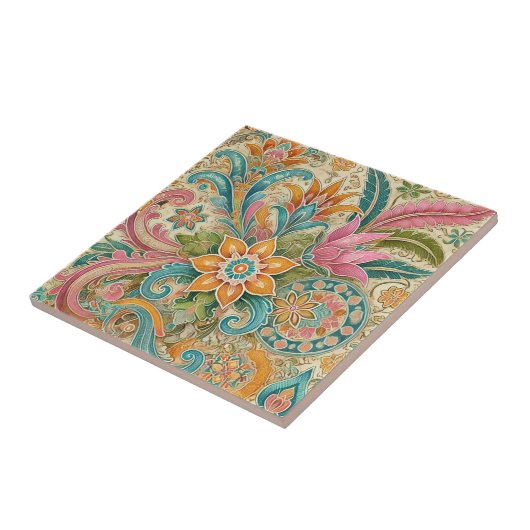 Batik Boho Botanische Wasserfarbe Fliese (Seite)