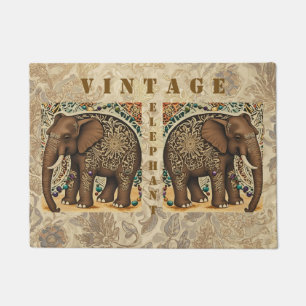 Batik,Elefant,Antik ,Vintage Stil, Braun Fußmatte