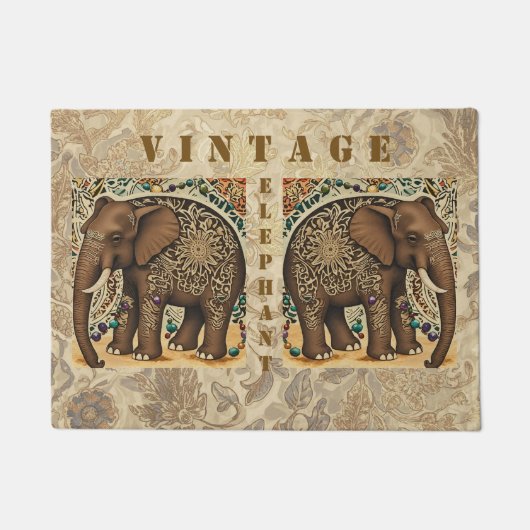 Batik,Elefant,Antik ,Vintage Stil, Braun Fußmatte (Vorderseite)