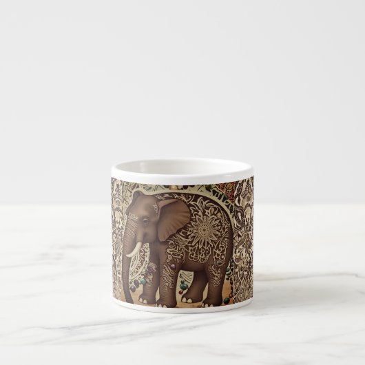 Batik,Elefant,Antik ,Vintage Stil, Brauner Riese Espressotasse (Vorderseite)