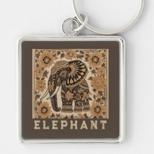 Batik-Elefanten-Vintage-Design, Retro Schlüsselanhänger