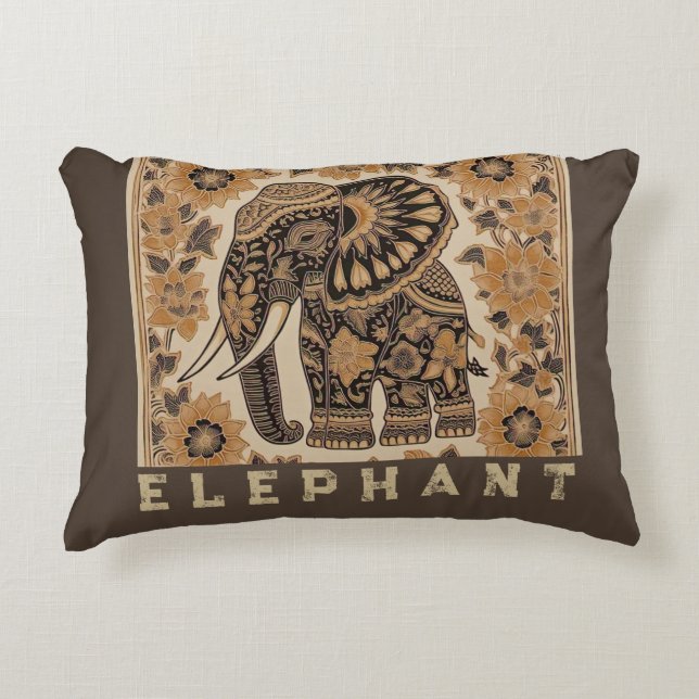 Batik Elephant Vintage Style Design, Retro Dekokissen (Vorderseite)