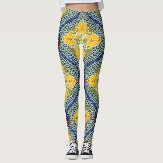 Batik Indonesische Wax-Resist Dyeing Technik Leggings (Vorderseite)
