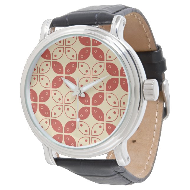 Batik Kawung, indonesisches Muster, Javanisch, Eth Armbanduhr (Schrägansicht)