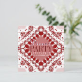 Batik Lace Red White Dinner Party Einladungen (Stehend Vorderseite)