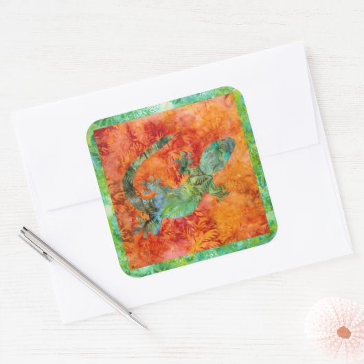 Batik Lizard Quadratischer Aufkleber (Umschlag)