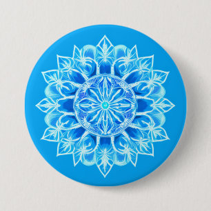 Batik-Mandala-Blume in Türkis Button