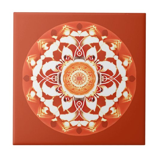 Batik Mandala Muster in Rust Red Fliese (Vorderseite)