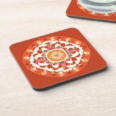 Batik Mandala Muster in Rust Red Getränkeuntersetzer (Linke Seite)