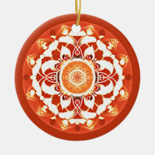 Batik Mandala Muster in Rust Red Keramik Ornament