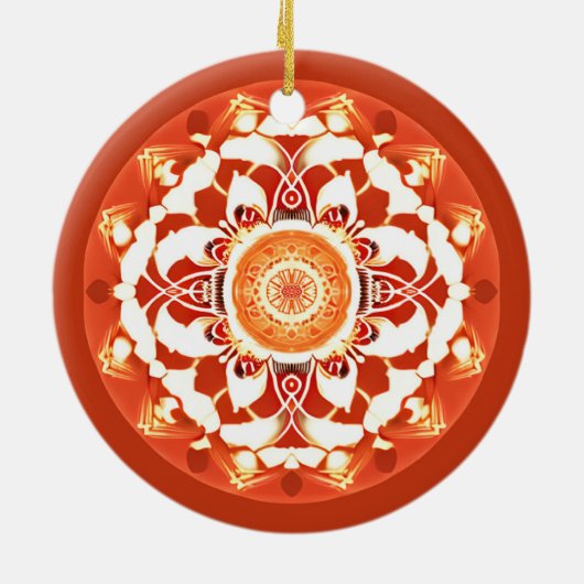 Batik Mandala Muster in Rust Red Keramik Ornament (Hinten)