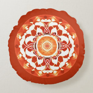 Batik Mandala Muster in Rust Red Rundes Kissen