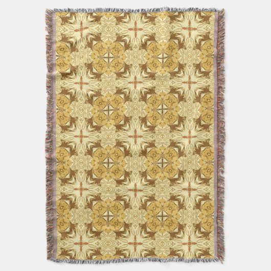 Batik Mandala Muster Mustard Gold und Brown Decke (Vorderseite Vertikal)
