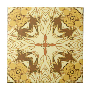 Batik Mandala Muster Mustard Gold und Brown Fliese