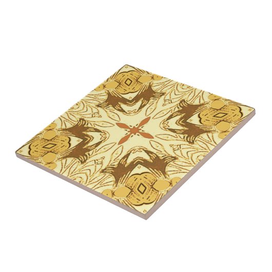Batik Mandala Muster Mustard Gold und Brown Fliese (Seite)
