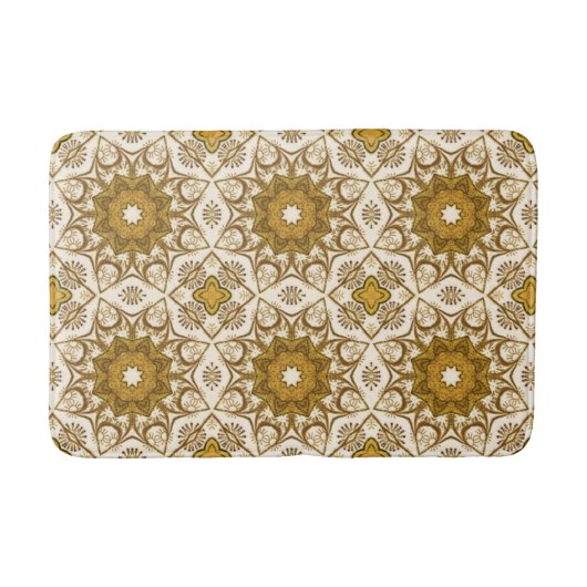 Batik Mandala Muster Mustard Gold und Cream Bath Badematte (Vorderseite)