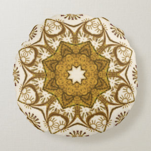Batik Mandala-Muster Senfgold und Creme Rundes Kissen