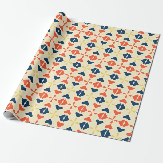 Batik Orange Blue Minimal Muster Geschenkpapier (Ungerollt)