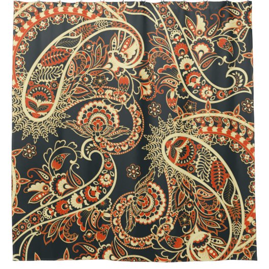 Batik Paisley: Vintages nahtloses Muster. Duschvorhang (Vorderseite)