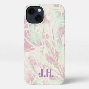 Batik   Pastellrosa Grüne Monogramm iPhone 13 Hülle