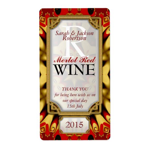 Batik Red Gold Eastern Custom Wine Bottle Labels (Vorne)