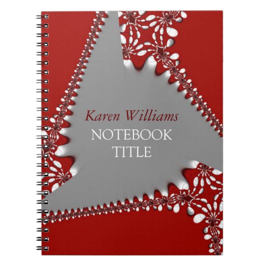Batik Red Silver Abstrakt Lace Notebook Notizblock (Vorderseite)