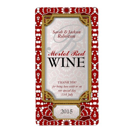 Batik Rot Design Custom Wine Bottle Labels (Vorne)