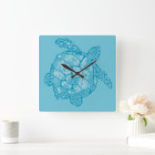 Batik Sea Turtle Square Wall Clock Quadratische Wanduhr (Zuhause)