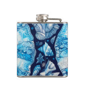 Batik Starfish Sand Dollar Blue Shells Beach Flachmann (Rückseite)