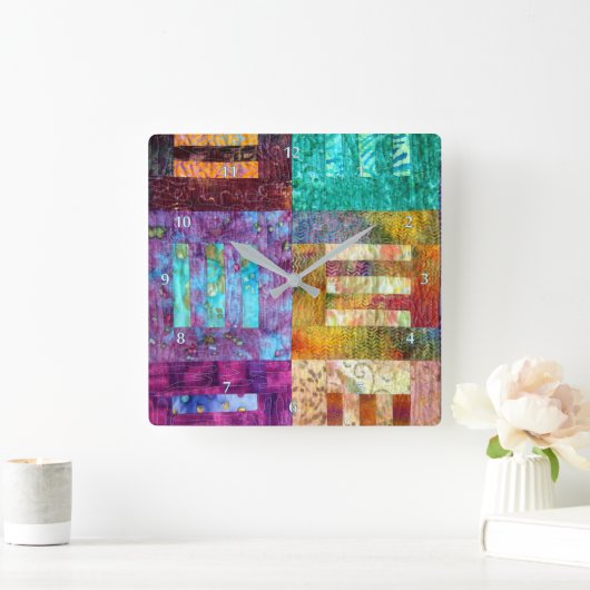 Batik-steppende Quadrate Quadratische Wanduhr (Zuhause)