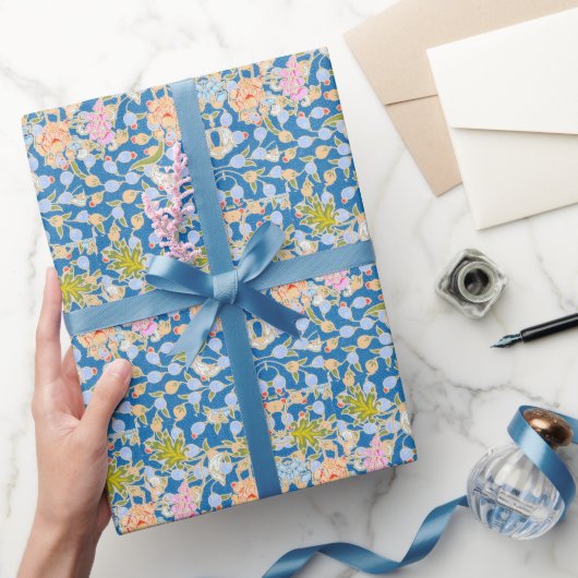 Batik Stil Muster Punkte Blume Blau Hintergrund Geschenkpapier (Schenken)