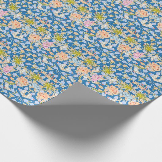 Batik Stil Muster Punkte Blume Blau Hintergrund Geschenkpapier (Ecke)