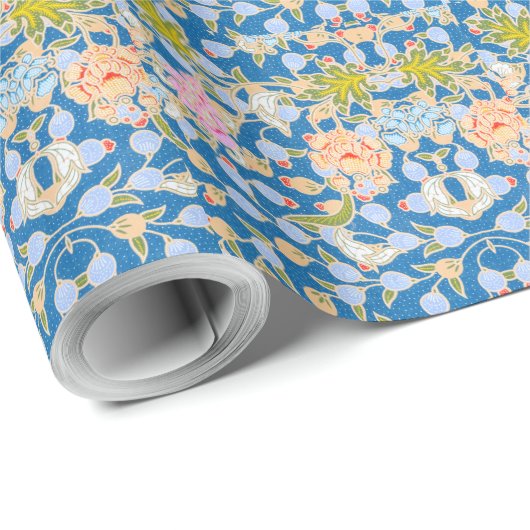 Batik Stil Muster Punkte Blume Blau Hintergrund Geschenkpapier (Rolleneckpunkt)