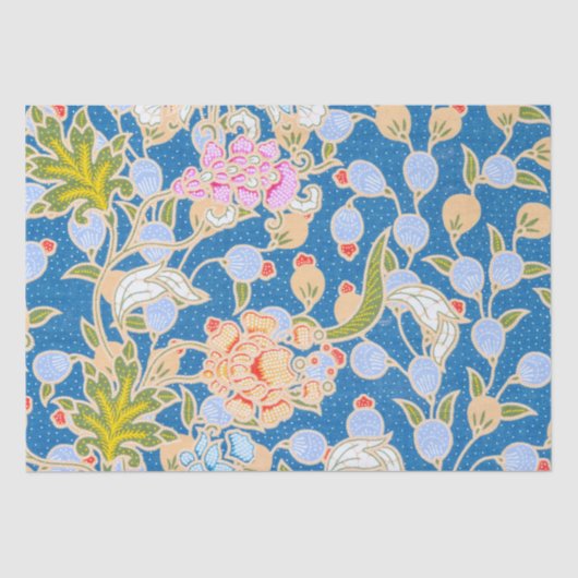 Batik Stil Muster Punkte Blume Blau Hintergrund Seidenpapier (Vorderseite)