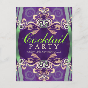 Batik Twist Grün Lila Cocktailparty-Einladung Einladungspostkarte
