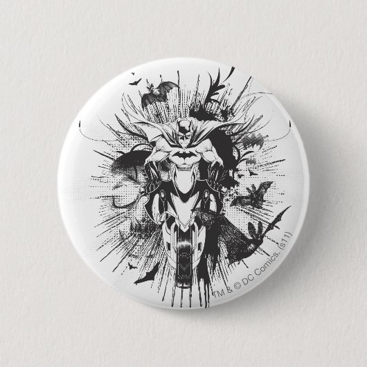 Batman auf dem Fahrrad mit Fledermäusen Button (Vorderseite)