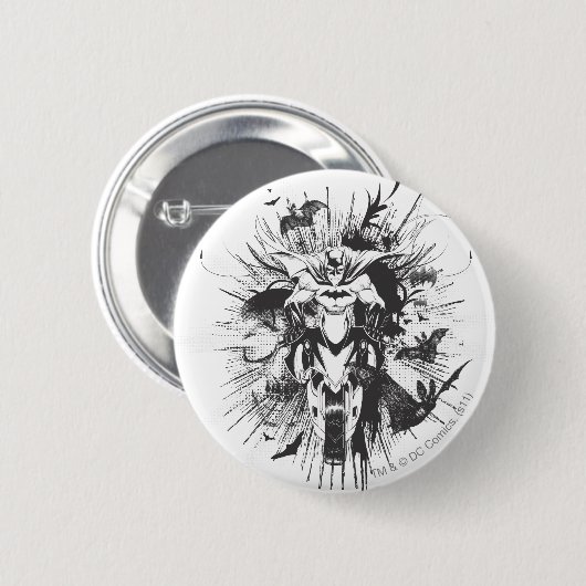 Batman auf dem Fahrrad mit Fledermäusen Button (Vorne & Hinten)