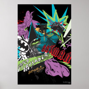 Batman Caped Crusader Neon Collage Poster