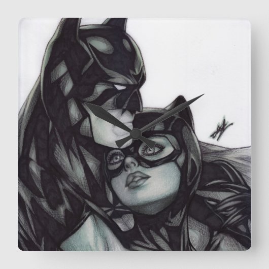 Batman & Catwoman ~ Bruce wayne & Selina Kyle Quadratische Wanduhr (Vorderseite)